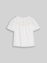 TOM TAILOR DENIM Damen Bluse mit Häkel-Details, weiß, Uni, Gr. XL
