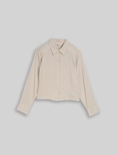 TOM TAILOR DENIM Damen Boxy Fit Hemdbluse mit Schleifen-Detail, beige, Gestreift, Gr. XXL