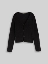 TOM TAILOR DENIM Damen Cardigan mit V-Ausschnitt, schwarz, Uni, Gr. XL