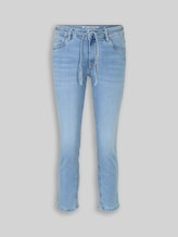 TOM TAILOR Damen TTLENE SLIM CROPPED Stretch Jeans mit Bindegürtel, blau, Uni, Gr. 31/26