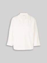 TOM TAILOR Damen Loose Fit Scuba Langarmshirt mit Polokragen, weiß, Uni, Gr. XXL