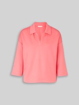 TOM TAILOR Damen Loose Fit Scuba Langarmshirt mit Polokragen, rosa, Uni, Gr. XXL