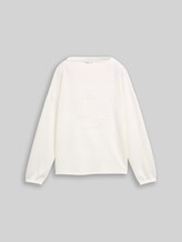 TOM TAILOR Damen Scuba Langarmshirt mit 3D-Print, weiß, Uni, Gr. XXL