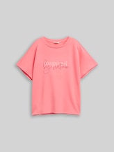 TOM TAILOR Damen Loose Fit Scuba T-Shirt mit Print, rosa, Uni, Gr. M
