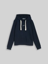 TOM TAILOR DENIM Damen Hoodie Sweatshirt mit Stickerei, blau, Uni, Gr. XL