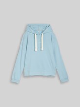 TOM TAILOR DENIM Damen Hoodie Sweatshirt mit Stickerei, blau, Uni, Gr. L