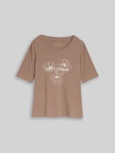 TOM TAILOR Damen T-Shirt mit Print, braun, Uni, Gr. XS