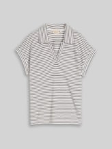 TOM TAILOR Damen Loose Fit Jacquard T-Shirt mit Polokragen, blau, Gestreift, Gr. XXL