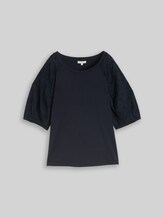 TOM TAILOR Damen T-Shirt mit Lochstickereien, blau, Uni, Gr. XXL