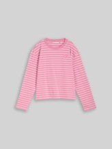 TOM TAILOR DENIM Damen Boxy Fit Langarmshirt mit Herz-Stickerei, rosa, Gestreift, Gr. XXL