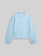 TOM TAILOR DENIM Damen Loose Fit Scuba Langarmshirt, blau, Uni, Gr. L