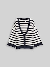 TOM TAILOR Damen Loose Fit Cardigan mit Streifenmuster, blau, Gestreift, Gr. XXL