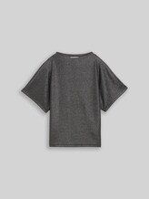 TOM TAILOR DENIM Damen Glitzer T-Shirt mit Fledermausärmeln, schwarz, Uni, Gr. L