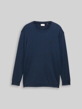 TOM TAILOR Herren Plus Size - Langarmshirt mit Logo-Badge, blau, Meliert, Gr. 4XL