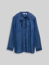 TOM TAILOR Damen Plus Size - Bluse mit Schleifen-Detail, blau, Uni, Gr. 46