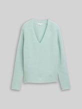 TOM TAILOR Damen Strickpullover mit V-Ausschnitt, blau, Uni, Gr. XL