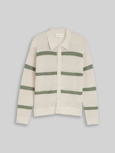 TOM TAILOR DENIM Herren Relaxed Fit Strickjacke mit Lochmuster, grün, Gestreift, Gr. XXL