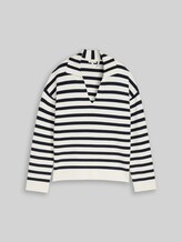 TOM TAILOR Damen Loose Fit Strickpullover mit Polokragen, blau, Gestreift, Gr. XL