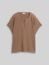 TOM TAILOR Damen Crinkle T-Shirt, braun, Uni, Gr. M