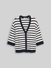 TOM TAILOR Damen Plus Size - Loose Fit Cardigan mit Streifenmuster, blau, Gestreift, Gr. 54