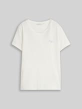TOM TAILOR DENIM Damen T-Shirt mit Stickerei, weiß, Uni, Gr. L