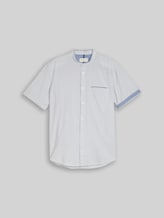 TOM TAILOR Herren Regular Fit Kurzarmhemd mit Stehkragen, weiß, Meliert, Gr. XXL
