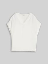 TOM TAILOR Damen Loose Fit Bluse mit V-Ausschnitt, weiß, Uni, Gr. 40