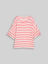 TOM TAILOR Damen T-Shirt mit Turn-Up-Funktion, rosa, Gestreift, Gr. XXXL