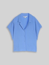TOM TAILOR DENIM Damen Seersucker Resort Hemdbluse, blau, Uni, Gr. XXL