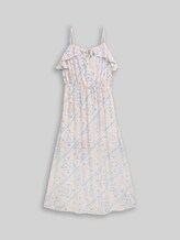 TOM TAILOR DENIM Damen Midi-Kleid mit Leinenanteil, weiß, Gemustert, Gr. XXL