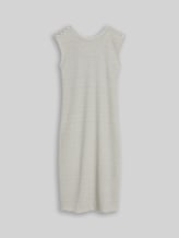 TOM TAILOR DENIM Damen Fitted Jacquard Midi-Kleid, weiß, Gestreift, Gr. XL