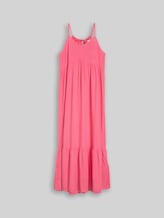 TOM TAILOR DENIM Damen Maxi-Kleid mit Volants, rosa, Uni, Gr. M
