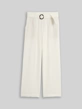 TOM TAILOR Damen Musselin Wide Leg Hose mit Gürtel, weiß, Uni, Gr. 44/32