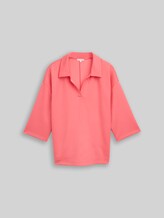 TOM TAILOR Damen Plus Size - Loose Fit Scuba Langarmshirt mit Polokragen, rosa, Uni, Gr. 46