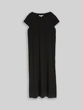 TOM TAILOR DENIM Damen Loose Fit Midi-Kleid mit Rippstruktur, schwarz, Uni, Gr. XXL