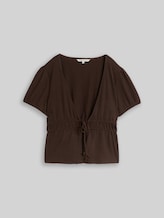TOM TAILOR DENIM Damen Crinkle Bolero Bluse mit Schleifen, braun, Uni, Gr. XXL