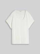 TOM TAILOR Damen Loose Fit T-Shirt im Material-Mix, weiß, Uni, Gr. XXL