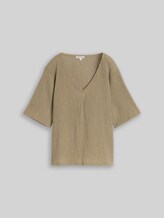 TOM TAILOR Damen Crinkle T-Shirt mit V-Ausschnitt, grün, Meliert, Gr. XXL