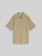 TOM TAILOR Damen Plus Size - Loose Fit Bluse mit Leinenanteil, grün, Uni, Gr. 46