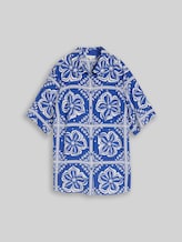 TOM TAILOR Damen Plus Size - Loose Fit Bluse mit Leinenanteil, blau, Gemustert, Gr. 46