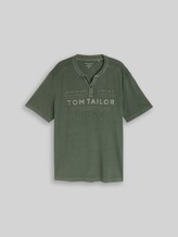 TOM TAILOR Herren Plus Size - Henley T-Shirt im Used-Look, grün, Uni, Gr. 3XL