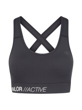 TOM TAILOR Damen Atmungsaktiver Sport-BH, schwarz, Logo Print, Gr. XS