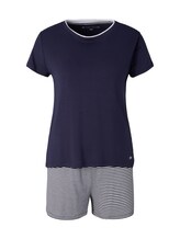 TOM TAILOR Damen Maritimes Pyjama-Set mit Shorts, blau, Streifenmuster, Gr. 40