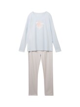TOM TAILOR Damen Pyjama mit Motivprint, blau, Streifenmuster, Gr. XL/42