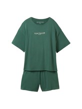 TOM TAILOR Damen Pyjama mit Logo-Print, grün, Uni, Gr. M/38