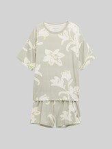TOM TAILOR Damen Pyjama-Set mit Allover-Print, grün, Geblümt, Gr. S/36