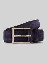 TOM TAILOR Herren TTFRANK Velourledergürtel mit eckiger Dornschließe, blau, Logo Print, Gr. 80
