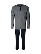 TOM TAILOR Herren Pyjama mit gestreiftem Oberteil, blau, Streifenmuster, Gr. 50/M