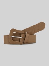 TOM TAILOR Damen TTAUDREY Ledergürtel mit bezogener Dornschließe, beige, Logo Print, Gr. 75