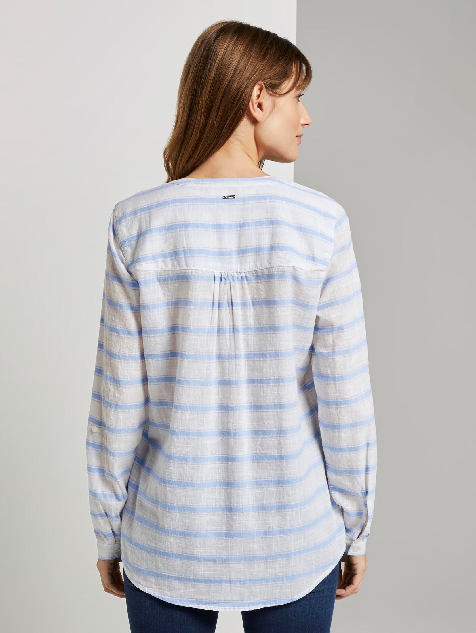gestreifte Henley-Bluse (blau) - von TOM TAILOR Denim